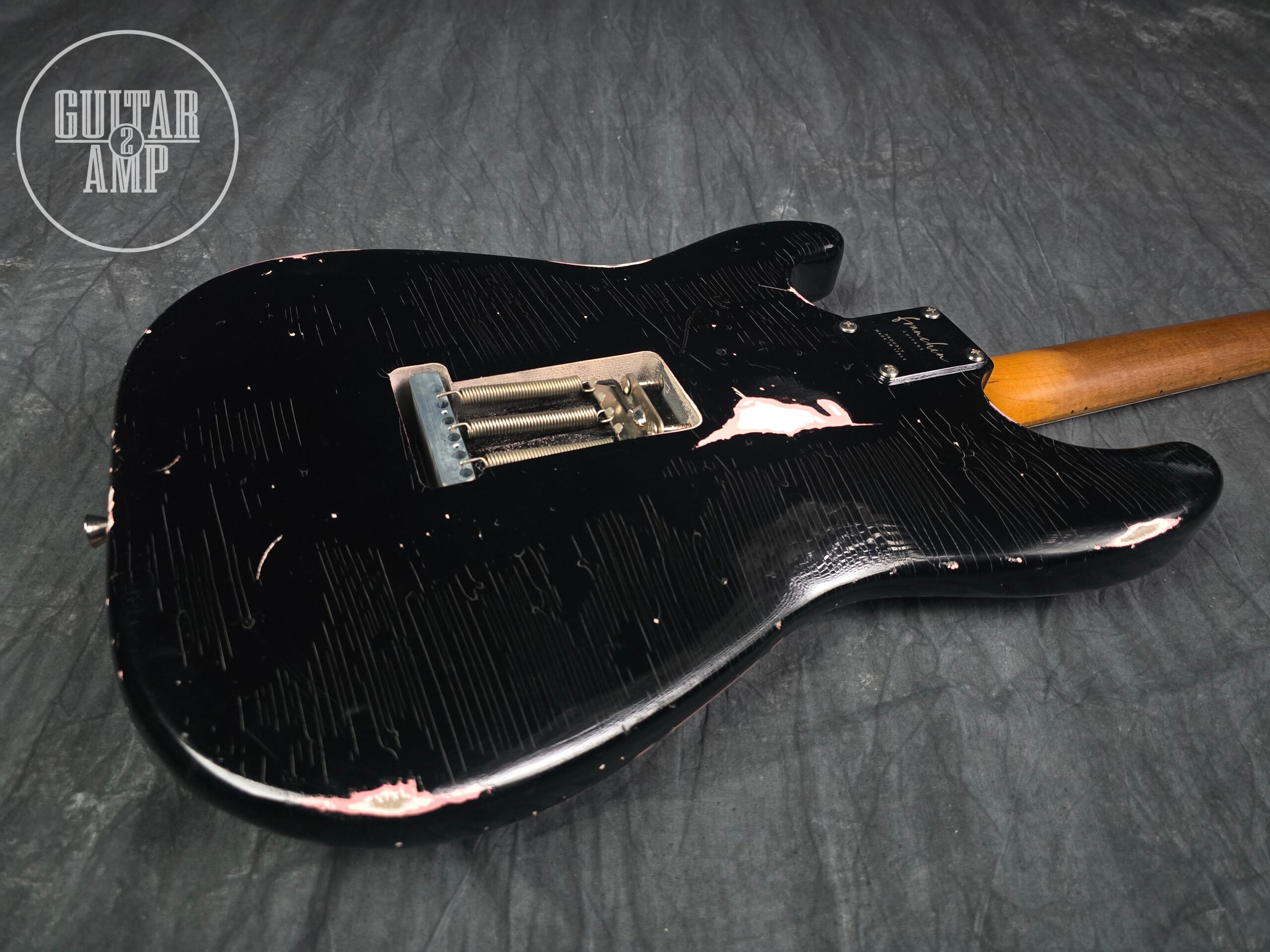 Franchin Guitars Mercury – Black with Shell Pink Racing Stripe – Light Relic - Image 14