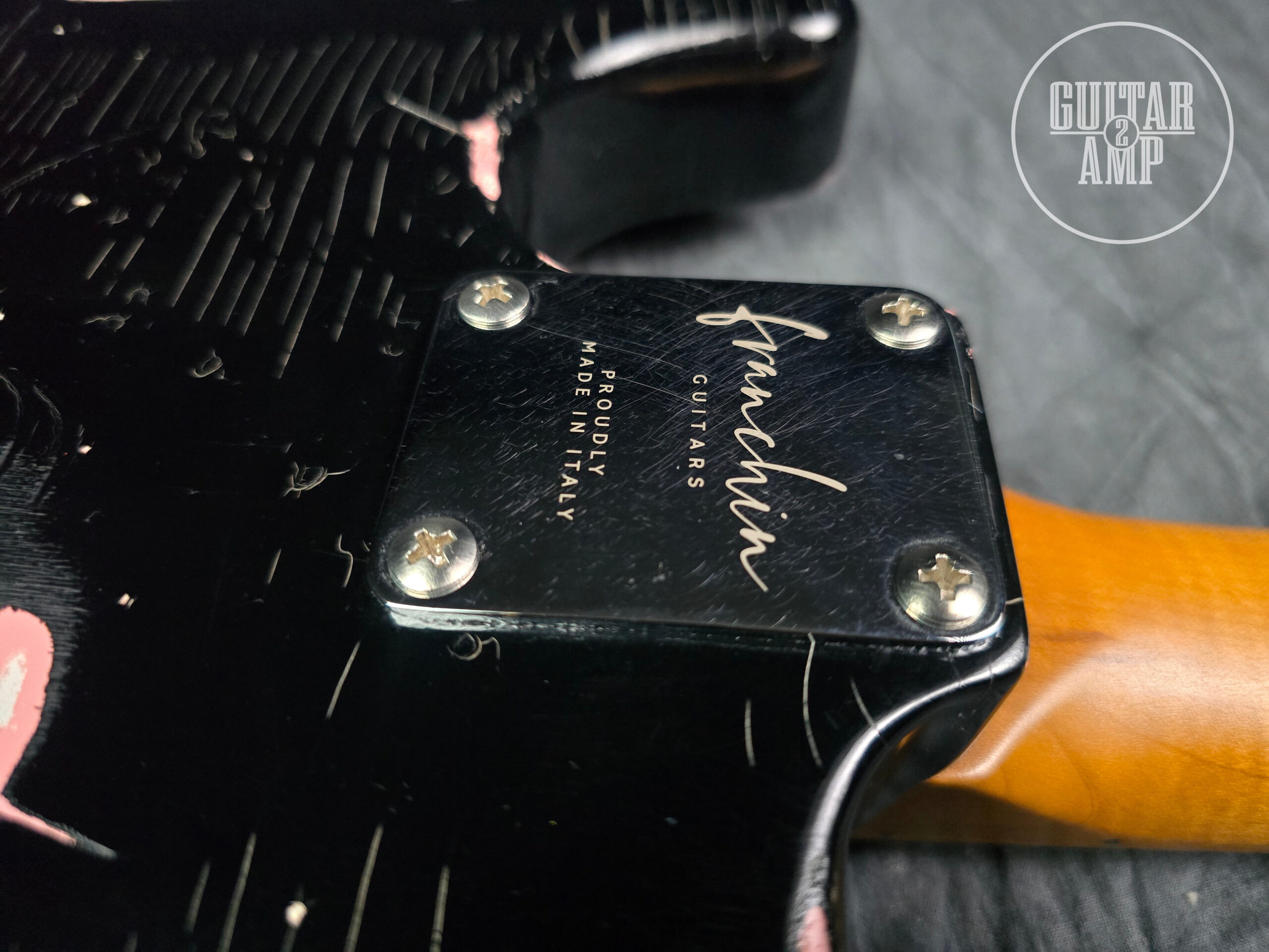Franchin Guitars Mercury – Black with Shell Pink Racing Stripe – Light Relic - Image 15