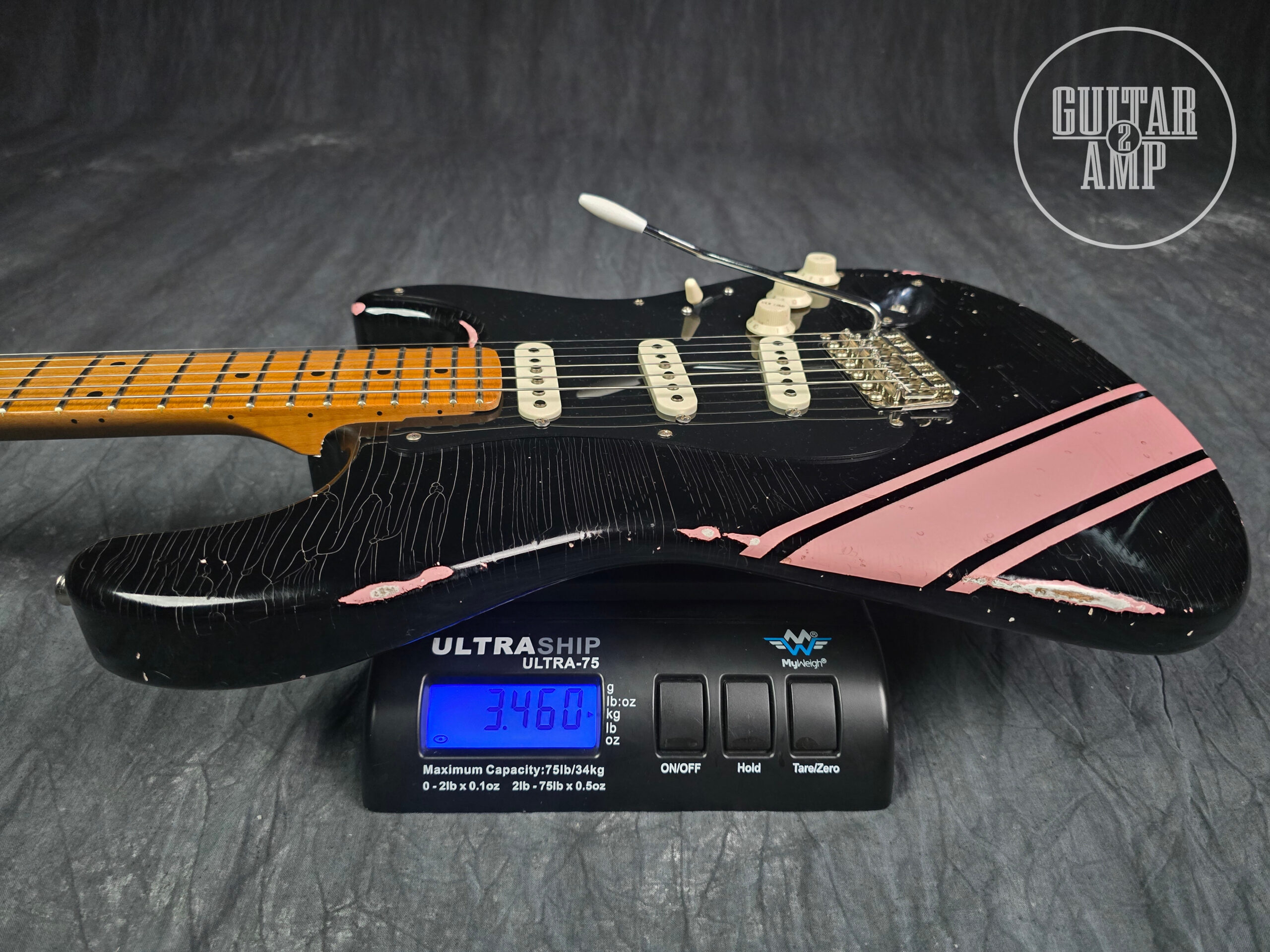 Franchin Guitars Mercury – Black with Shell Pink Racing Stripe – Light Relic - Image 16