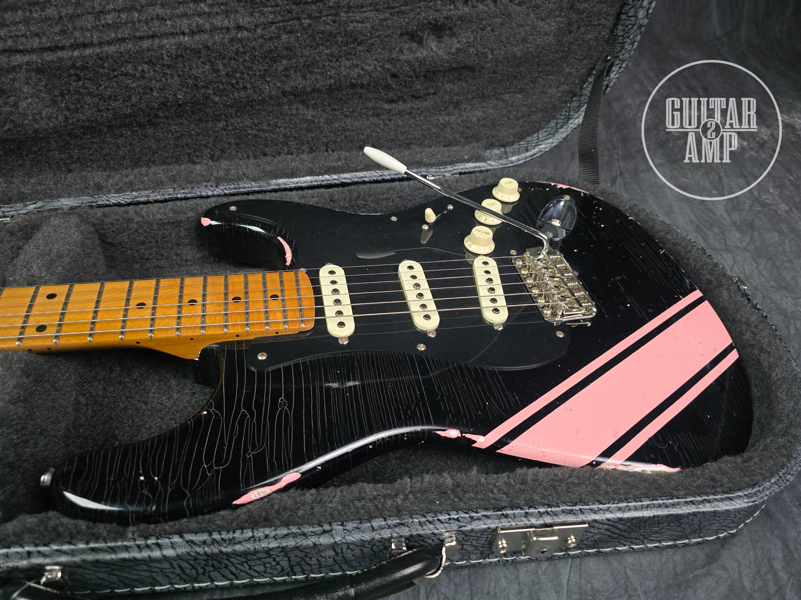 Franchin Guitars Mercury – Black with Shell Pink Racing Stripe – Light Relic - Image 18