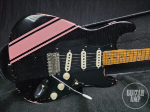 Franchin Guitars Mercury – Black with Shell Pink Racing Stripe – Light Relic