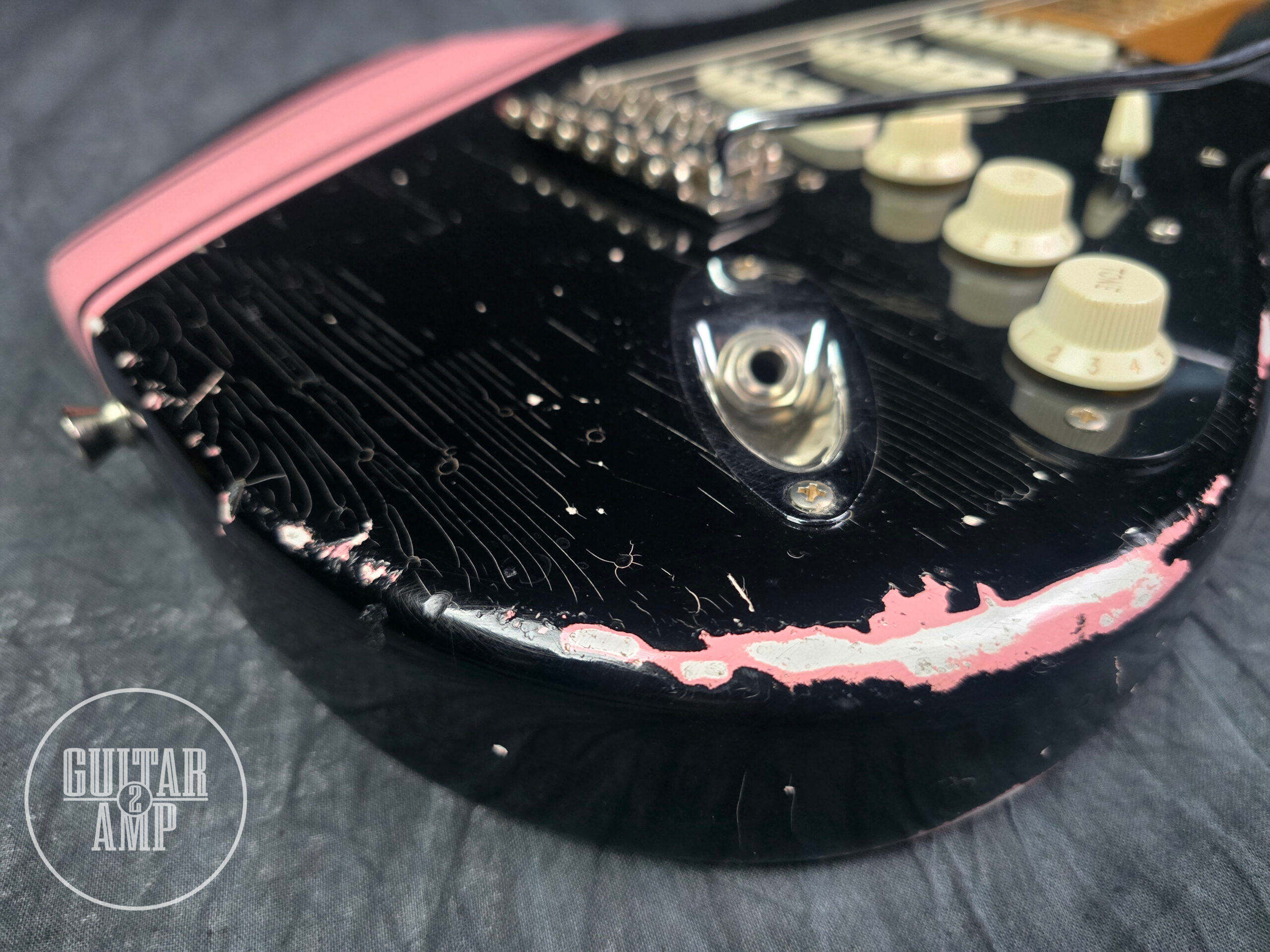 Franchin Guitars Mercury – Black with Shell Pink Racing Stripe – Light Relic - Image 6