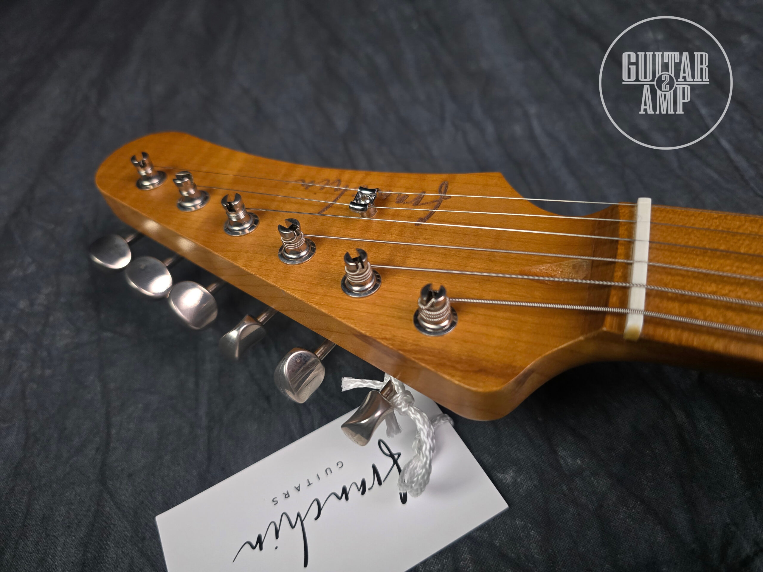 Franchin Guitars Mercury – Black with Shell Pink Racing Stripe – Light Relic - Image 8