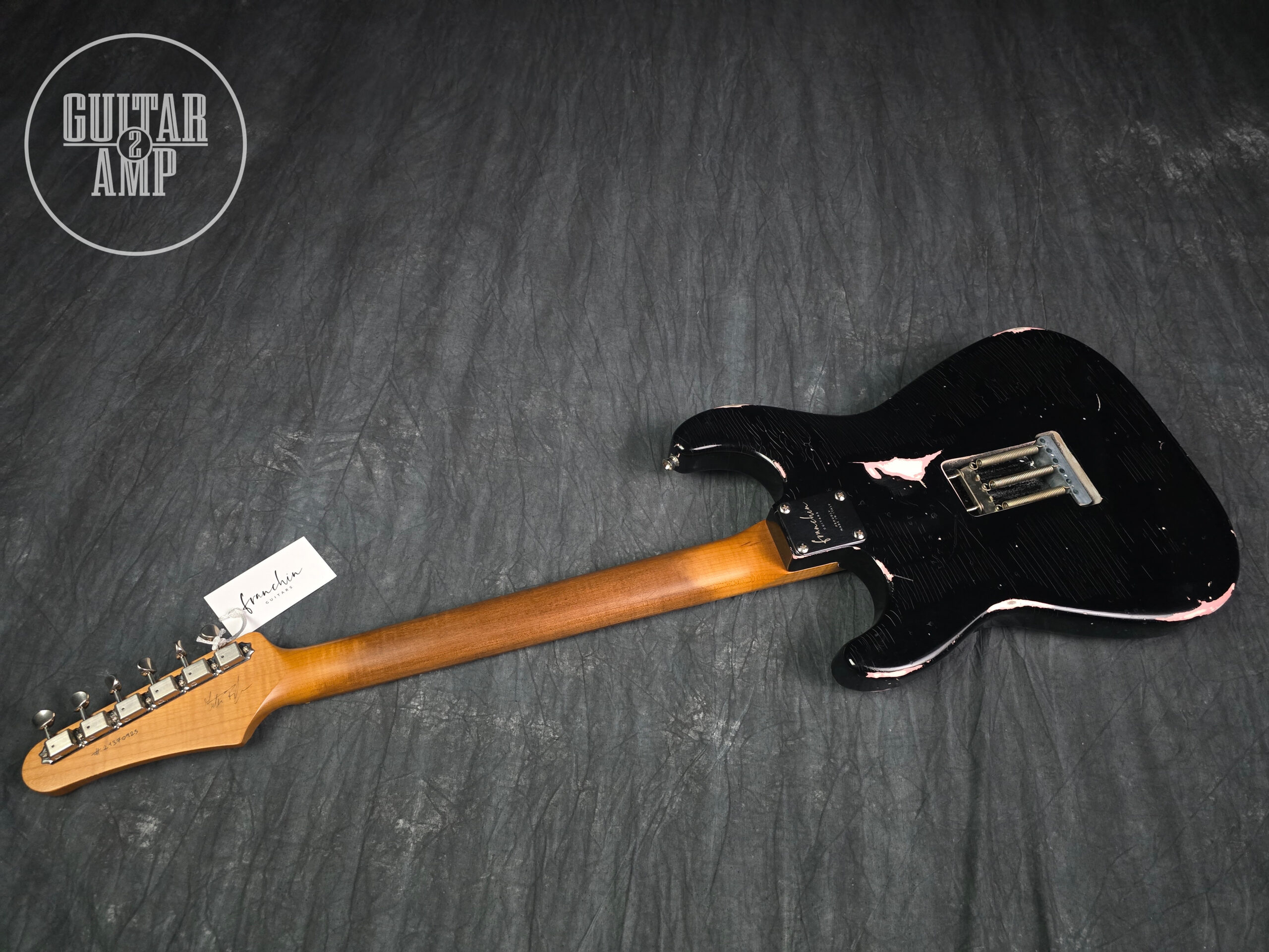 Franchin Guitars Mercury – Black with Shell Pink Racing Stripe – Light Relic - Image 9